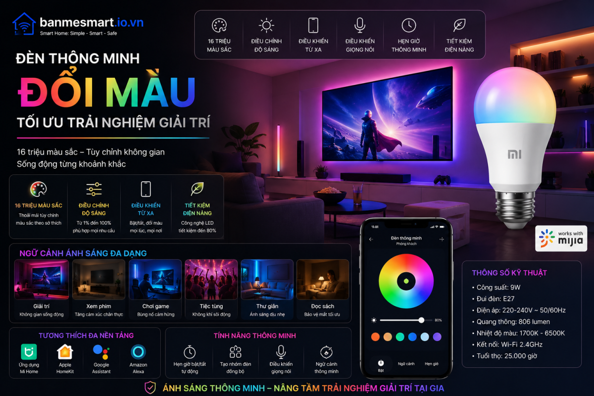 Đèn Thông Minh Đổi Màu Tối Ưu Trải Nghiệm Giải Trí